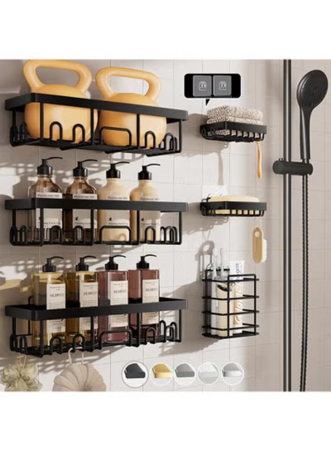 fantasize Stainless Steel Shower Caddy 6-Pack, Adhesive Rustproof Shelves Rack with Soap Holder, Large Capacity Bathroom Organizers and Storage, No Drilling Wall-Mounted Kitchen and Home Decor, Bath Decor - Image 1